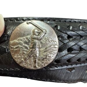 VTG Onyx by Brighton Braided Leather Belt Silver Golf Buckle Size 42 Black